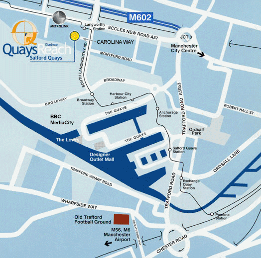 Map of Quays Reach, Salford, where we have 1050 sqft 1st Floor Office space available