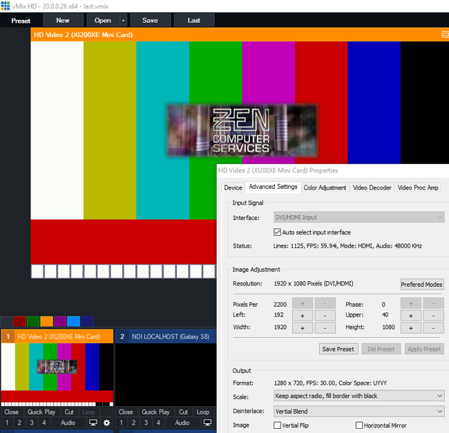 vMix using Magewell XI200XE Mini Dual HD video capture card DVI HDMI (embedded audio) VGA YUV
